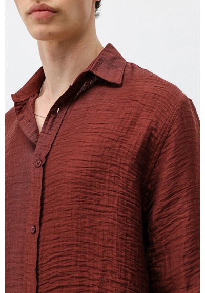 Vamos Dokulu Oversize Gömlek Bordo