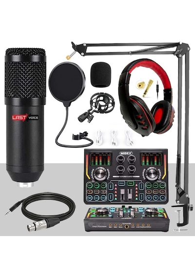 Lastvoice BM800 Titanium Set Efektli Ses Kartı Mikrofon Kulaklık Stand Kayıt Canlı Yayın (PC ve Telefon)