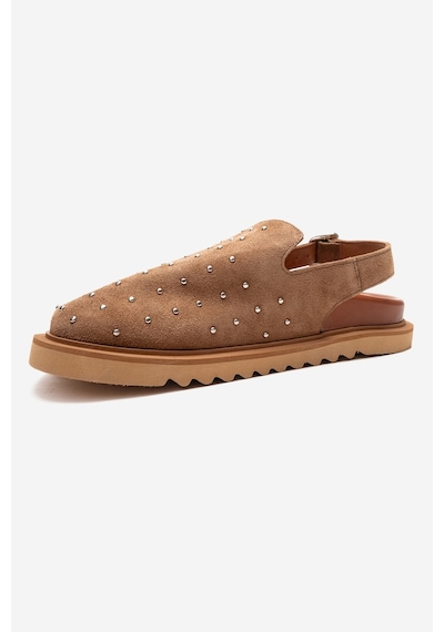 Luvishoes Our Toprak Hakiki Deri Süet Zımbalı Burnu Kapalı Kadın Sandalet Toprak