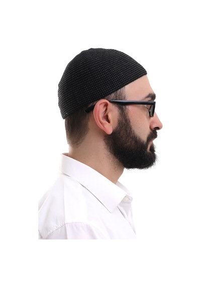Füme Kışlık Nokta Desenli Orlon Namaz Takkesi