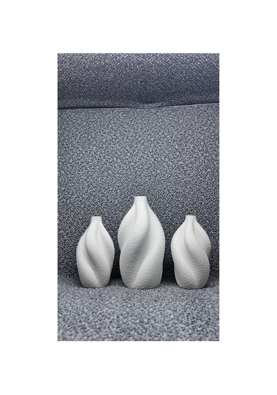 Yeni 3 Lü Vazo Seti 19-15-15 Cm Büyük Ve Ortanca Set Beyaz Beyaz