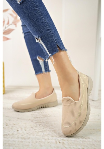 Nesilshoes Nesil Shoes Dvm 801 Bej Bej Faylon Taban Kadın Yürüyüş Ayakkabısı