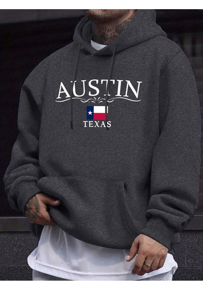 Startmore Startmoreaustin Texas Harfli Baskılı Polar Moda Giyim Erkek Temel Sıcak Kapüşonlu Üst Sonbahar Spor Ti Antrasit