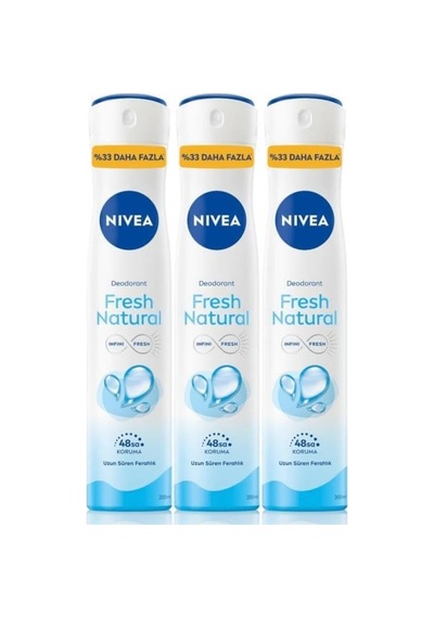 Tr Kadın Sprey Deodorant Fresh Natural Ter Kokusuna Karşı 48 Saat Deodorant Koruması 200mlx3adet