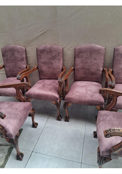 Sandalye Berjer Bengi 90621 Model Aslan Ayak Oymalı Gölge Desen Ceviz Boyalı 6 Adet Kahverengi