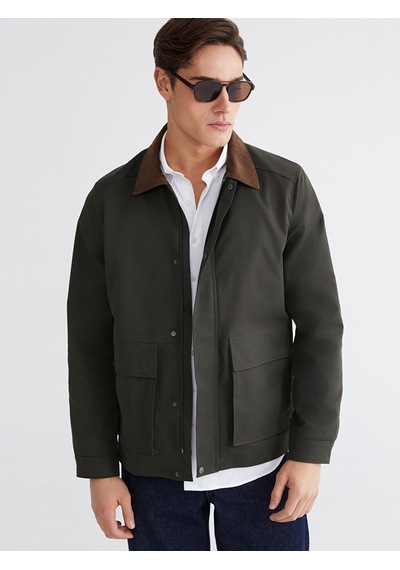Lcwaıkıkı Classic Haki Kadife Yaka Gabardin Erkek Ceket