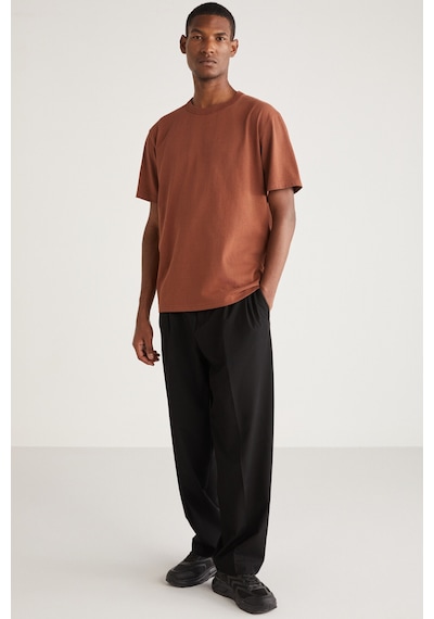 Grımelange Astons Erkek Relaxed %100 Organik Pamuk Kalın Süprem Dokuma Koyu Kahverengi T-shirt Koyu Kahverengi