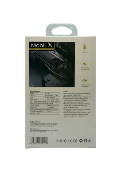 Mobilx 10000 Mah 22.5w Hızlı Şarj Powerbank Siyah/beyaz Siyah