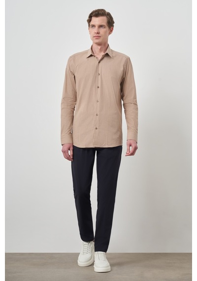 Morven Erkek Bej Pamuk Trend Slim Fit Sert Yaka Gömlek 25mc004056653 Bej Bej