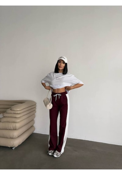 Rawea Oversize Unisex Eşofman Takımı - Dijital Baskılı, Pamuklu & Rahat Bordo