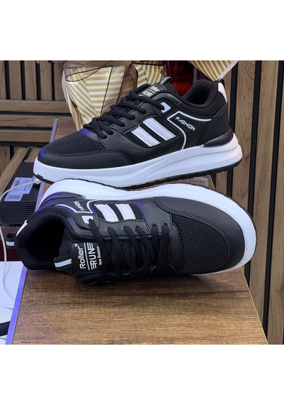 Erkek Anorak Fuspetli Spor Ayakkabı - Siyah Beyaz-701 Siyah - Beyaz