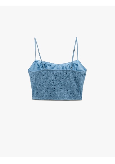 Koton Pamuklu Fiyonklu İp Askılı Fisto Crop Kolsuz Bluz Mavi 5sal30046ıw Mavi