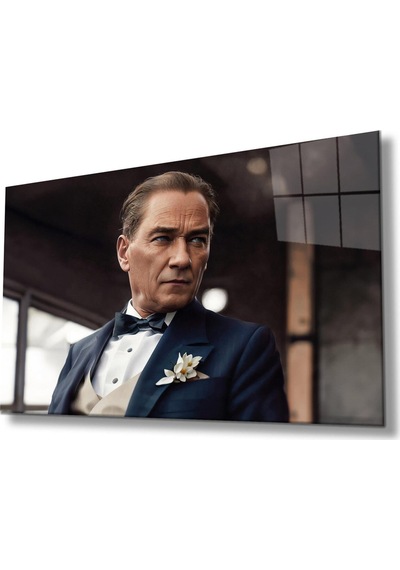 Atatürk Cam Tablo Yapay Zeka Modern Ev Ofis Salon Kurum Hediyelik Tablo