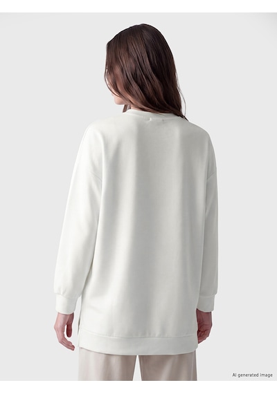 Lcw Modest Beyaz Taşlı Soft Touch Kadın Sweatshirt Tunik