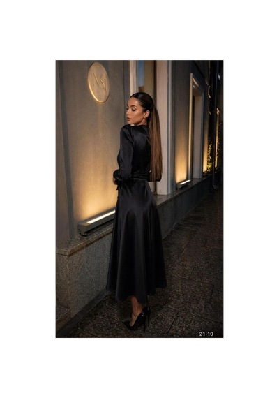 Store Saten Yaka Elbise Kumaş Midi Abiye Kruvaze Kuşaklı Siyah - 935902383 Siyah