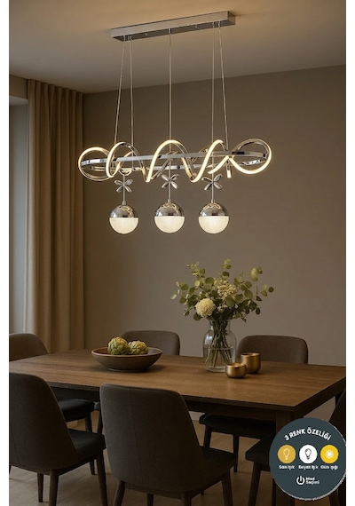 Kuzey Krom Led Yemek Masası 3 Renk Sarkıt Avize & Şık Ve Modern Aydınlatma