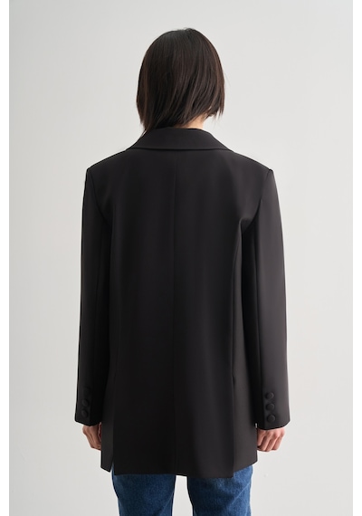 Mizalle Oversize Çift Yırtmaçlı Siyah Blazer Ceket Siyah