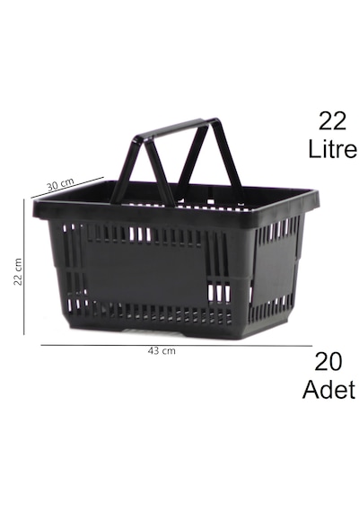 22 Litre Plastik Market Alışveriş El Sepeti Siyah 20 Adet / En:30 Boy:43 Yükseklik:22 Cm Siyah