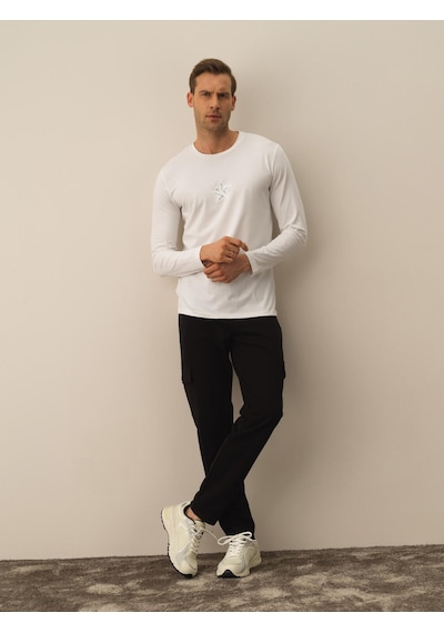 Xint Kırık Beyaz Modal Dokulu Slim Fit Uzun Kollu Tişört 502046