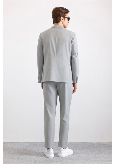 Süvari Gri Slim Mono Yaka Düz Torba Cep 6 Drop Takım Elbise Tk1006900398-s05