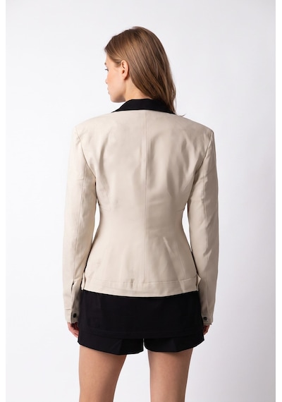 Mixray 2226 Kadın Astarlı Fileto Cepli Çift Fermuar Slim Fit Ceket Taş