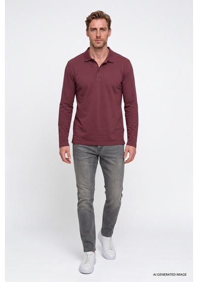 Ac&Co / Altınyıldız Classics Erkek Bordo %100 Pamuk Standart Fit Normal Kesim Polo Yaka Sweatshirt