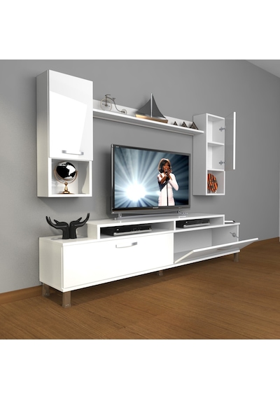 Decoraktiv Ekoflex 5da Mdf Krom Ayaklı Tv Ünitesi Tv Sehpası Beyaz