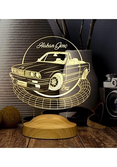 Bmw E30 Cabrio Bmw Logolu Hediye 3d Led Lamba Bmw Hayranına Hediye Çok Renkli