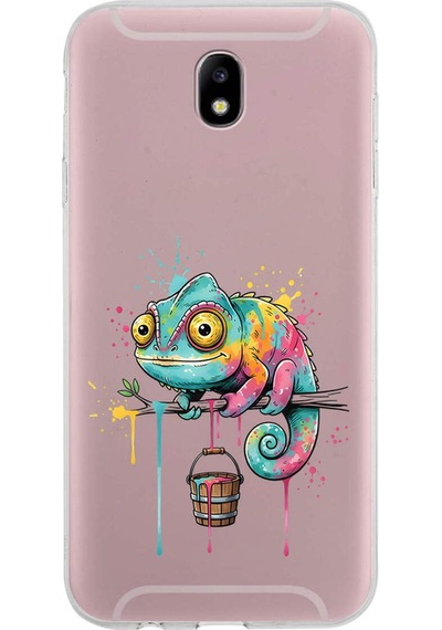 Samsung Galaxy J7 Pro İle Uyumlu Splash Bukalemun Tasarımlı Şeffaf Silikon Kılıf Şeffaf