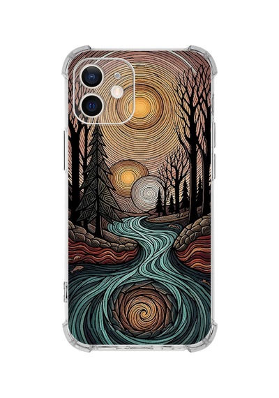 Printify Apple iPhone 11 İle Uyumlu Simya Serisi Girdaplar Tasarımlı Uv Baskılı Köşe Korumalı Antişok Kılıf Şeffaf