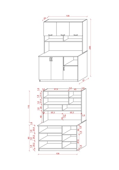 Asra Trend Kahve Köşesi KAHVE03 %100 MDF Çok Amaçlı Mutfak Dolabı Antrasit - Royal Mermer