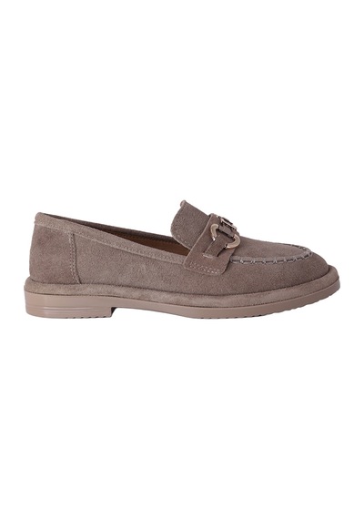 Hobby Ayakkabı Hobby Kadın Süet Tokalı Loafer Babet Ayakkabı Vizon