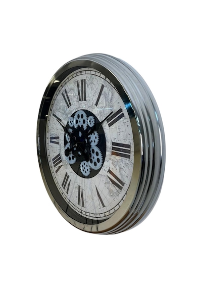 Roma Atlas Silver 60 Cm Çarklı Krom Duvar Saati Çok Renkli