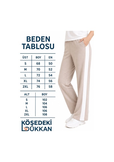 Köşedeki Dükkan Kadın Şerit Detaylı Kısa Kollu Premium Modal Alt Üst Eşofman Takımı - Taş