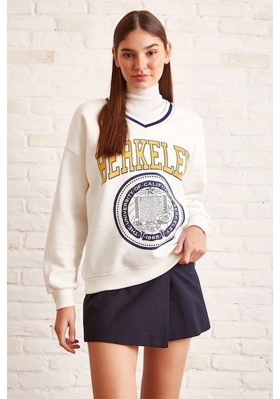 H1 Style V Yaka Oversize Sweatshirt Beyaz