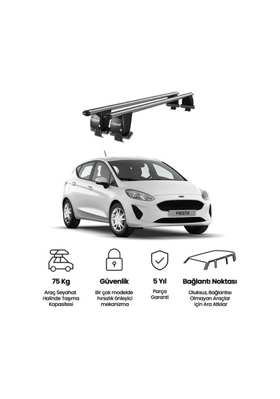 Royal Ford Fiesta Vıı 2017 Ve Sonrası Uyumlu Gri Kilitli Ara Atkı Port Bagaj Tavan Barı