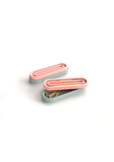 Tıdy Base - Desk Organizer Renkli Kapaklı Kalemlik Seti Kalem, Makas Ve Ataş Düzenleyici Mavi - Pembe