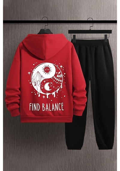 Uyguntarz Unisex Yin & Yang Baskılı Eşofman Takımı Kırmızı