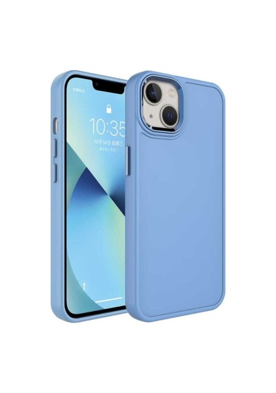 Apple Uyumlu iPhone 13 Kılıf Metal Çerçeve Ve Buton Tasarımlı Sert Zore Botox Kapak Mavi