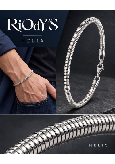 Riody's Helix Erkek Bileklik 6 Mm Çelik Spiral Zincir Kancalı Kilit Beyaz - Gümüş