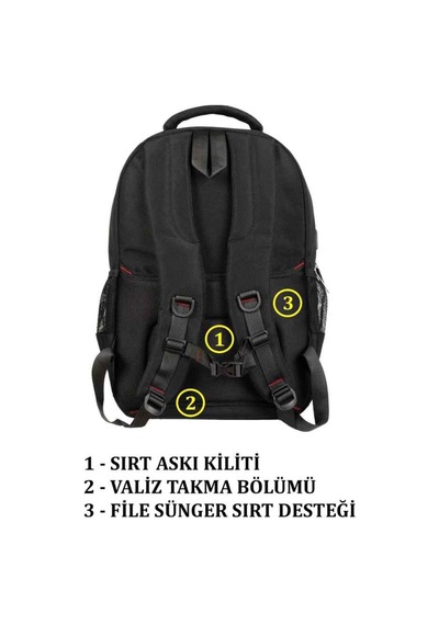 Dada 01 Darbe Emici Su Geçirmez Kumaş Suluk Bölmeli Ped Korumalı Sırt Çantası Siyah