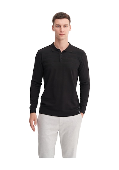 Cazador Slim Fit Viskon Karışımlı Basic Polo Yaka Kazak Siyah