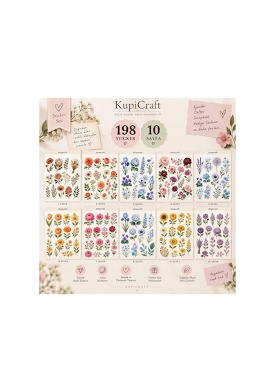 10 Sayfa Çiçek Temalı Sticker Seti Vintage Çiçek Ajanda Scrapbook Journal 0