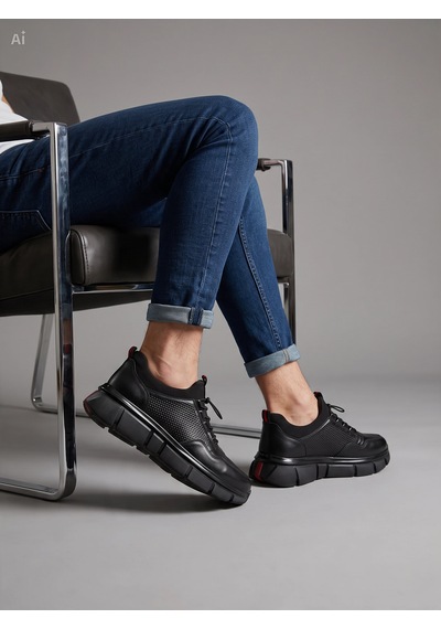 Aren Hakiki Deri Günlük Kullanım Erkek Sneaker Günlük Ayakkabı siyah