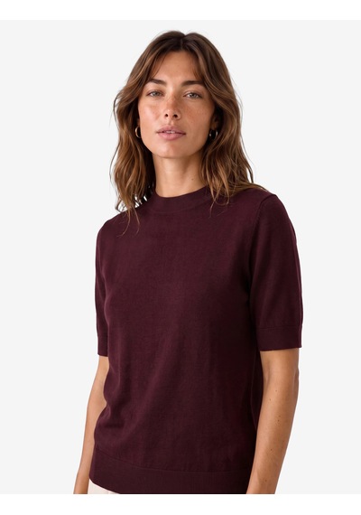Koton Viskon Kısa Kollu Reglan Kol Dik Yaka Triko Kazak Bordo 7wak90054ht