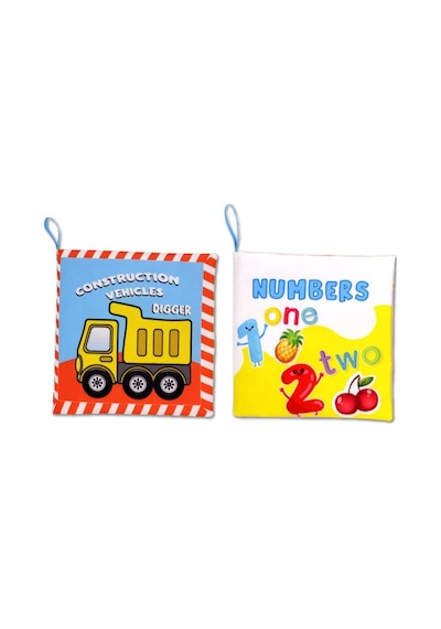 2 Kitap İngilizce İş Makinaları Ve Rakamlar Kumaş Sessiz Kitap E118 E128 - Bez Kitap , Eğitici Oyuncak , Yumuşak Ve Hışırtılı
