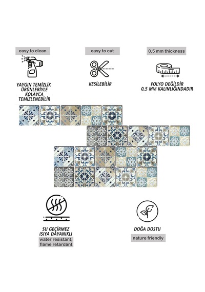 Kendinden Yapışkanlı Fas 4 Desenli Pvc Karo 20x20 Cm 5 Li Paket