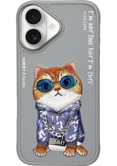 Apple Uyumlu iPhone 16 3d Gerçek Nakış İşleme Gözlük Ve Zincir Detaylı Köpek Desenli Kılıf Şeffaf