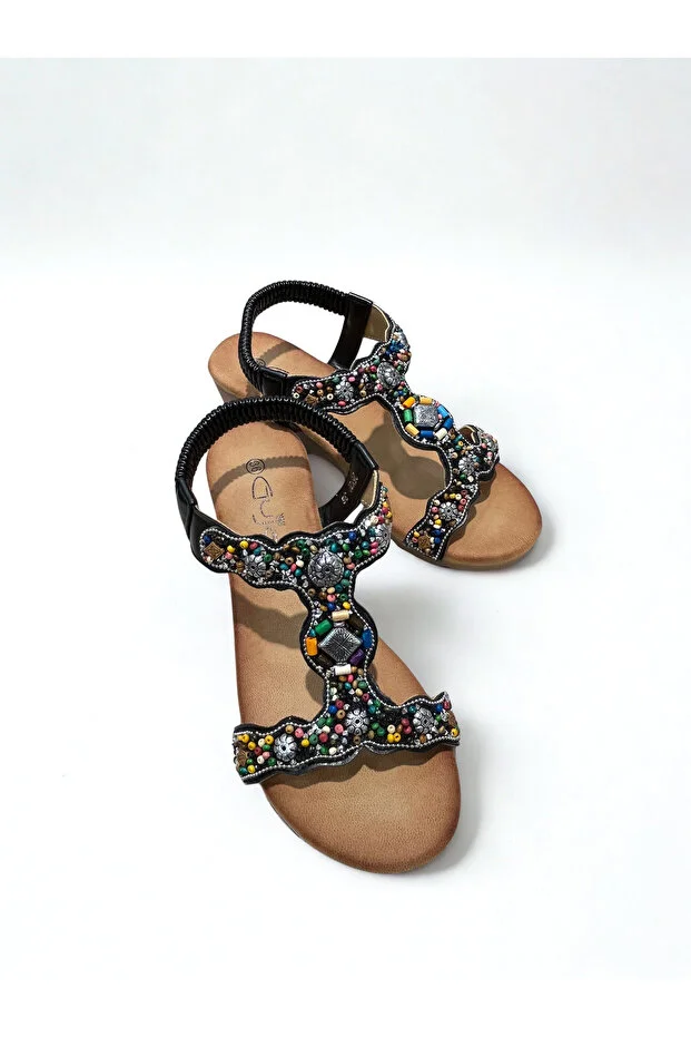 Guja 26y226 Kadın Taşlı Dolgu Taban Comfort Sandalet Siyah