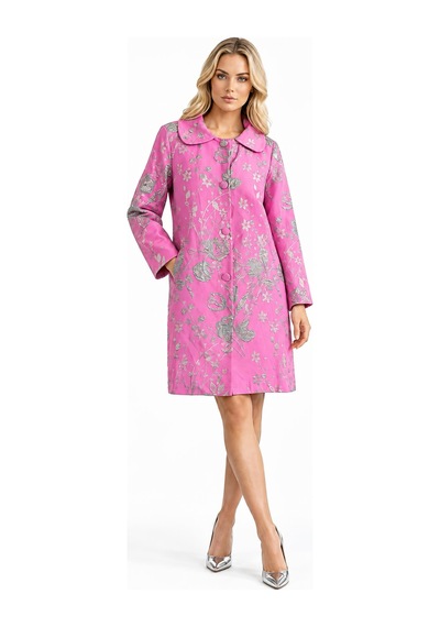 Lila Mare Tekstil İthal Kumaş Özel Tasarım Brokar Ceket Pembe Pembe